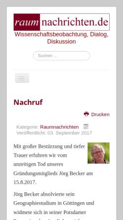 Vorschau der mobilen Webseite www.raumnachrichten.de, Raumnachrichten.de Forum für Wissenschaftsbeobachtung, Dialog und Diskussion