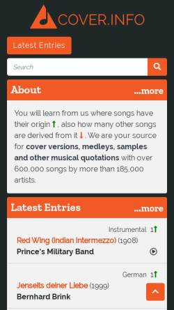 Vorschau der mobilen Webseite cover.info, COVER.INFO – Cover-Versionen und Musikzitate-Datenbank