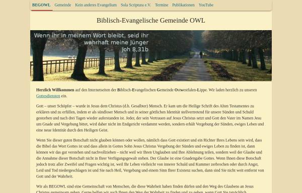 Vorschau von www.begowl.de, Biblisch-Evangelische Gemeinde OWL