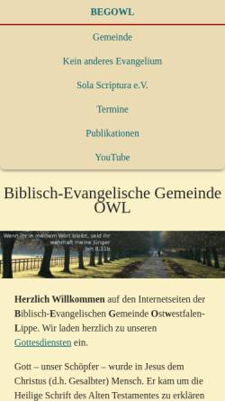 Vorschau der mobilen Webseite www.begowl.de, Biblisch-Evangelische Gemeinde OWL