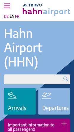 Vorschau der mobilen Webseite www.hahn-airport.de, Flughafen Frankfurt-Hahn GmbH (HHN)