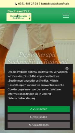 Vorschau der mobilen Webseite www.sachsenfit.de, Sachsenfit Physiotherapie Sina Ehret
