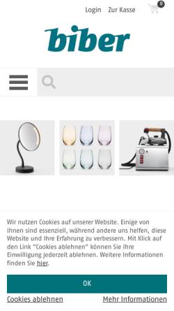 Vorschau der mobilen Webseite www.biber.de, Biber Umweltprodukte Versand GmbH