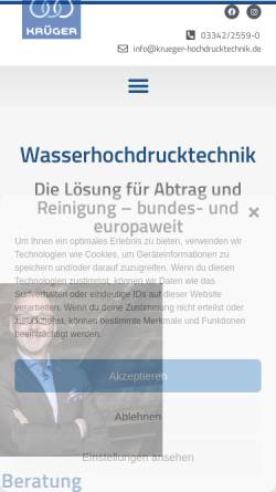 Vorschau der mobilen Webseite www.krueger-hochdrucktechnik.de, Krüger Wasserhochdrucktechnik