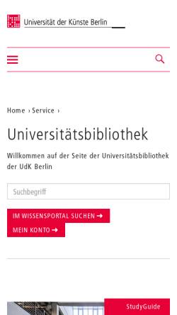 Vorschau der mobilen Webseite www.ub.udk-berlin.de, Universitätsbibliothek der UdK Berlin