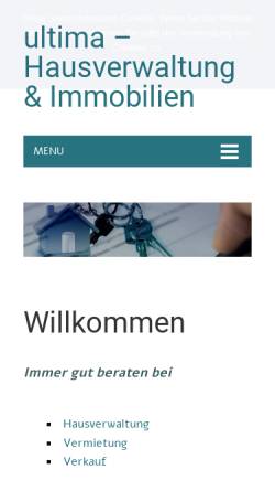 Vorschau der mobilen Webseite www.ultima-immobilien.de, Ultima Hausverwaltung & Immobilien, Alexandra-B. Ulrich-Timm
