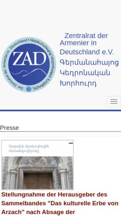 Vorschau der mobilen Webseite www.zentralrat.org, Zentralrat der Armenier in Deutschland e.V.