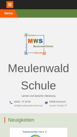Vorschau der mobilen Webseite www.meulenwald-schule.de, Meulenwald-Schule