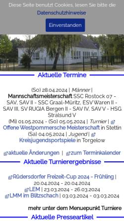 Vorschau der mobilen Webseite sav-torgelow-schach.de, Sportabteilung Schach des SAV Torgelow-Drögeheide