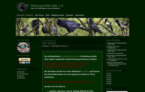 Vorschau von www.wildvogelhilfe-owl.de, Wildvogelhilfe-OWL e.V.