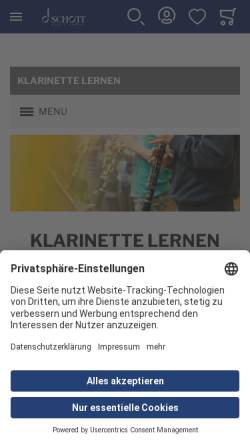 Vorschau der mobilen Webseite de.schott-music.com, Informationen rund um die Klarinette