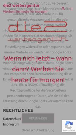 Vorschau der mobilen Webseite www.werbeagentur-die2.de, Werbeagentur die2