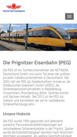 Vorschau der mobilen Webseite www.prignitzer-eisenbahn.de, PEG Prignitzer Eisenbahn GmbH