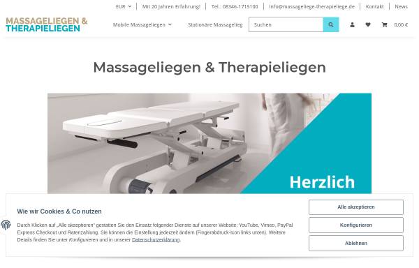 Vorschau von www.massageliege-therapieliege.de, Vitalsein Shop - Inhaber: Gert Lutsch