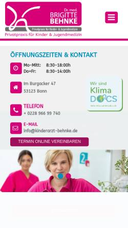 Vorschau der mobilen Webseite www.kinderarzt-behnke.de, Dr. med. Brigitte Behnke