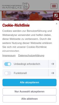 Vorschau der mobilen Webseite www.partyservice-warnecke.de, Fleischerei und Partyservice Warnecke