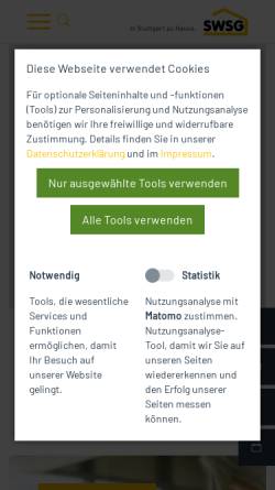 Vorschau der mobilen Webseite www.swsg.de, Stuttgarter Wohnungs- und Städtebaugesellschaft mbH (SWSG)