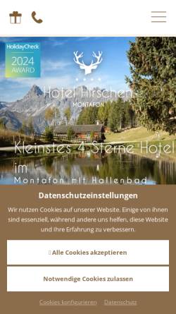 Vorschau der mobilen Webseite www.hotelhirschen.at, Hotel Hirschen im Silbertal