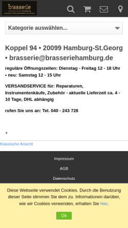 Vorschau der mobilen Webseite www.brasseriehamburg.de, Brasserie Hamburg, Michael Danner Jonathan Myers GbR