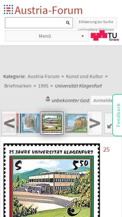 Vorschau der mobilen Webseite austria-lexikon.at, Sonderpostmarke '25 Jahre Universität Klagenfurt'