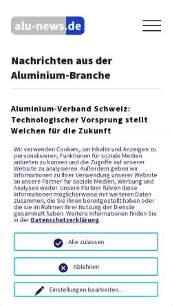 Vorschau der mobilen Webseite www.alu-news.de, Alu-News: Internationale Aluminium Datenbank