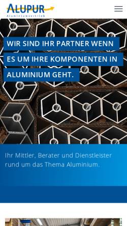 Vorschau der mobilen Webseite www.alupur.de, Alupur Aluminiumvertrieb