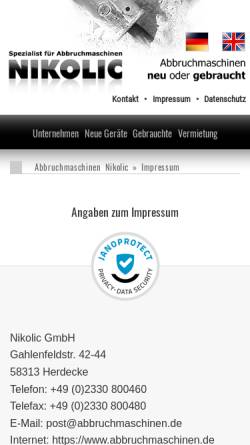 Vorschau der mobilen Webseite www.abbruchmaschinen.de, Nikolic GmbH