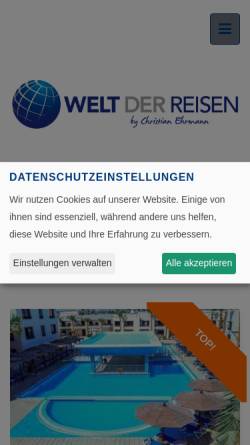 Vorschau der mobilen Webseite www.welt-der-reisen.de, Welt der Reisen