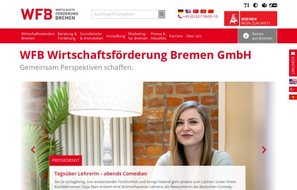 Vorschau von www.wfb-bremen.de, WFB Wirtschaftsförderung Bremen GmbH