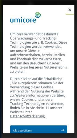 Vorschau der mobilen Webseite www.umicore.de, Umicore Bausysteme GmbH