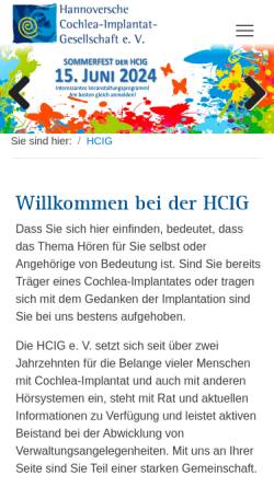 Vorschau der mobilen Webseite www.hcig.de, Hannoversche Cochlear-Implant-Gesellschaft e.V. (HCIG)