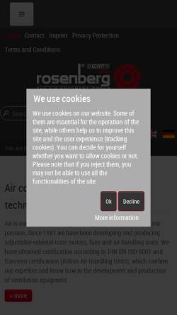 Vorschau der mobilen Webseite www.rosenberg-gmbh.com, Rosenberg Ventilatoren GmbH