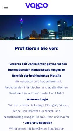 Vorschau der mobilen Webseite www.valcowerkstoffe.de, Valco Werkstoffe und Industrie-Service GmbH