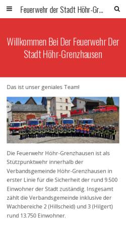 Vorschau der mobilen Webseite www.fwhg.de, Freiwillige Feuerwehr Höhr-Grenzhausen