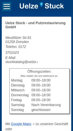 Vorschau der mobilen Webseite www.uelze.de, Uelze Stuck- und Putzrestaurierung GmbH