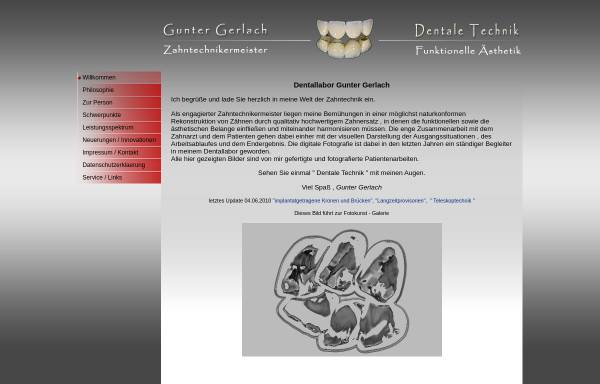Vorschau von www.gerlach-dentaltechnik.de, Dentallabor Gunter Gerlach