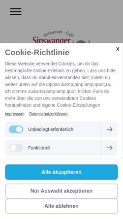 Vorschau der mobilen Webseite sinswanger-stuben.de, Restaurant Sinswanger Stuben