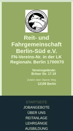 Vorschau der mobilen Webseite www.ruf-berlin-sued.de, Reit- und Fahrgemeinschaft Berlin Süd e. V.