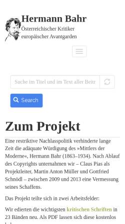 Vorschau der mobilen Webseite www.univie.ac.at, Hermann Bahr: Österreichischer Kritiker europäischer Avantgarden