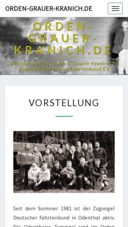 Vorschau der mobilen Webseite www.orden-grauer-kranich.de, Orden Grauer Kranich im Zugvogel Deutscher Fahrtenbund