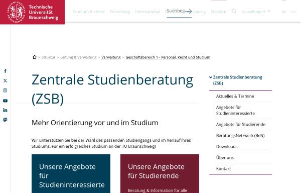 Vorschau von www.tu-braunschweig.de, Zentrale Studienberatung (ZSB)