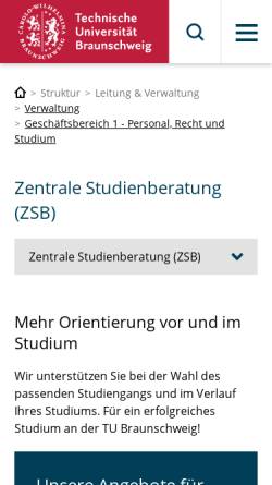 Vorschau der mobilen Webseite www.tu-braunschweig.de, Zentrale Studienberatung (ZSB)