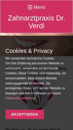 Vorschau der mobilen Webseite www.zahnarztpraxis-verdi.de, Zahnarztpraxis Verdi