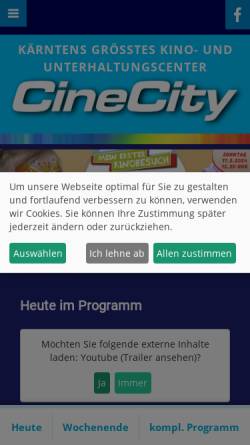 Vorschau der mobilen Webseite www.cinecity.at, CineCity
