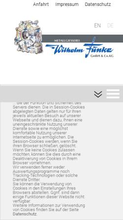 Vorschau der mobilen Webseite www.w-funke.de, Metallgießerei W. Funke