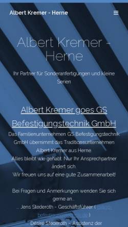 Vorschau der mobilen Webseite www.albert-kremer.de, Albert Kremer - Herne, Inh. J.J. Baitala