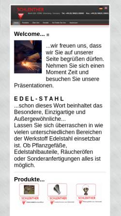 Vorschau der mobilen Webseite www.schlenther-edelstahl.de, Alfred Schlenther Edelstahlverarbeitung