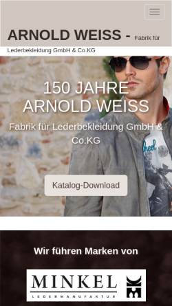 Vorschau der mobilen Webseite www.arnoldweiss.de, Arnold Weiss Fabrik für Lederbekleidung GmbH & Co. KG
