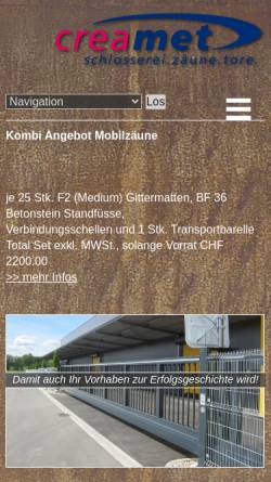 Vorschau der mobilen Webseite www.creamet.ch, Creamet GmbH