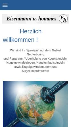 Vorschau der mobilen Webseite www.eisenmann-hommes.de, Eisenmann u. Hommes Präzisions-Spindelfabrik GmbH & Co. KG